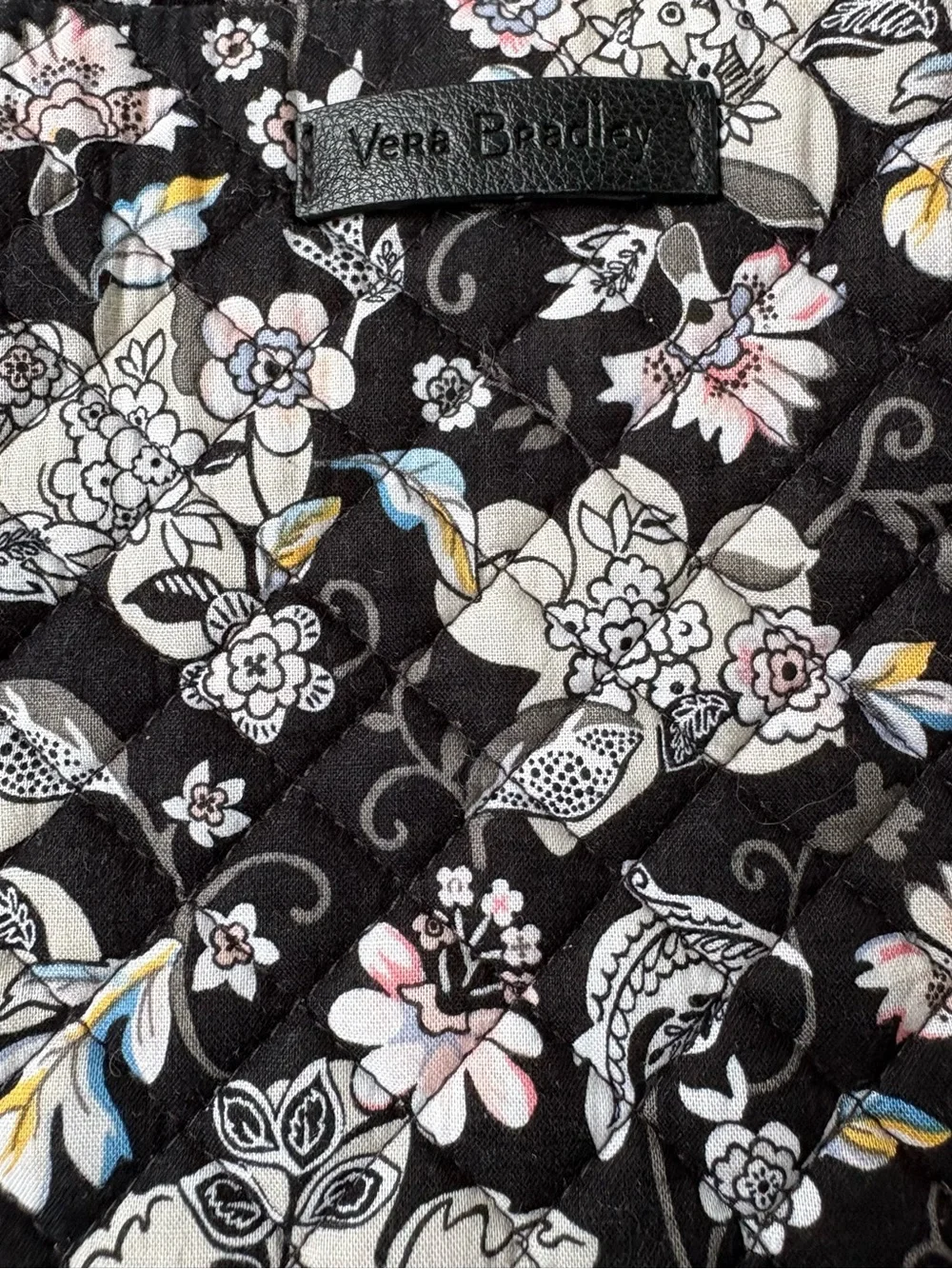 Vera Bradley Black Floral Quilted Tote with Subtle Accents- Midnight Wildflowers - Picture 3 of 8